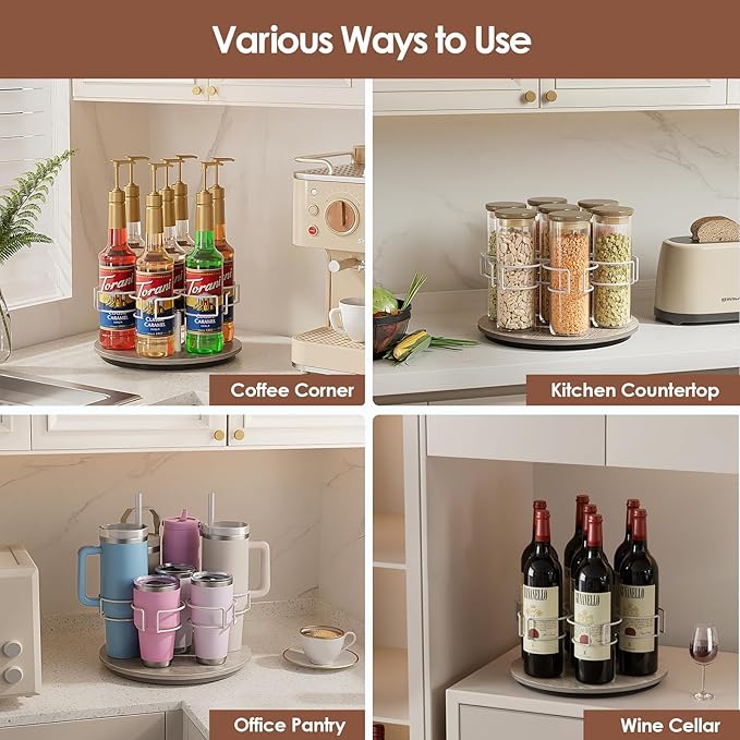 Rotating Coffee Syrup Organizer, 7 Bottles Coffee Syrup Rack for Countertop, Rotating Water Bottle Organizer for Stanley Simple Modern Owala Yeti, White