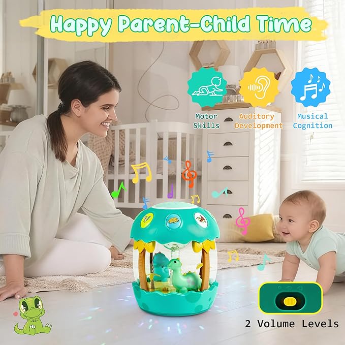 M SANMERSEN Baby Boy Toys 6-12 Months, Dinosaur Rotating Light Up Musical Baby Toys for 0-6 12-18 Months Newborn Infant Crawling Tummy Time Toys, Birthday Xmas Valentines Day Baby Boy Gifts - Green