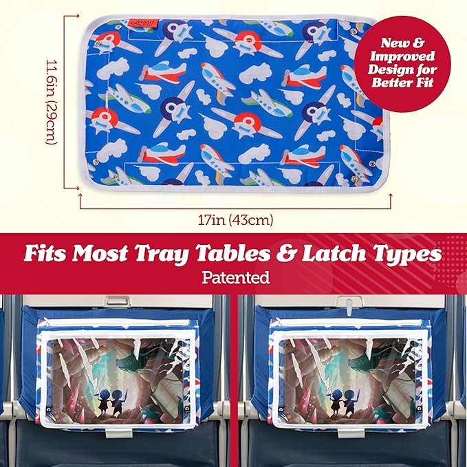 Lusso Gear Airplane Tray Table Cover - Portable Organizer for Kids Travel Essentials - Foldable Cover with Pockets for Car Seat Tray - Modern Linen Style for Road Trip Activities for Kids - Black
