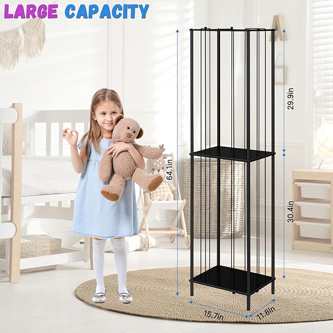 OYEAL Stuffed Animal Storage Zoo 64'' Kids Toy Ball Storage Organizer Metal Plushies Toy Storage Holder with Elastic Rope and Shelf for Playroom Birthday Gift for Bedroom Nursery, Black