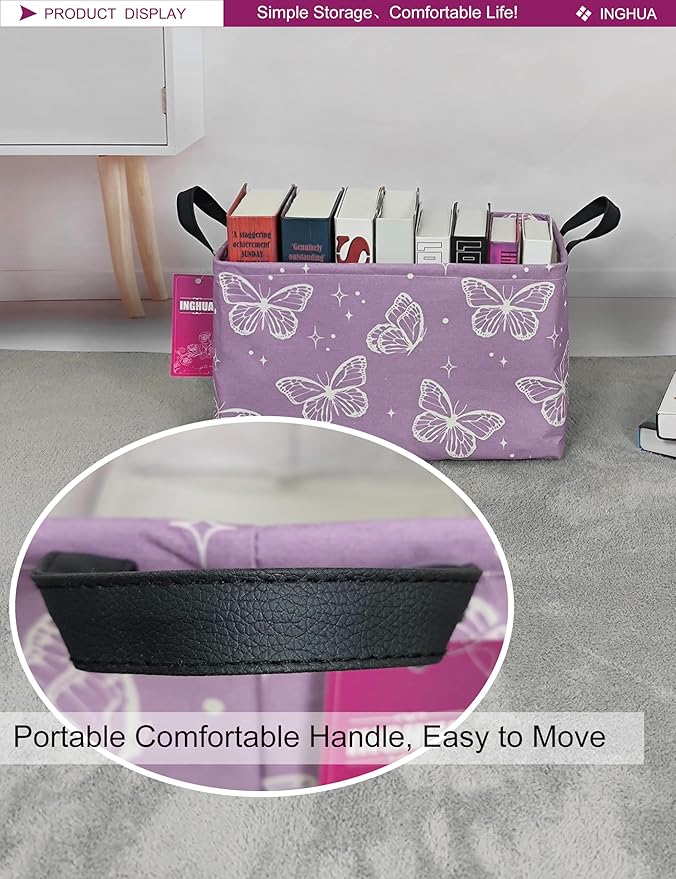 INGHUA Rectangular Storage Basket Fabric Organizer Bin for Toys,Books,Clothes,Gifts,Pets-Perfect for Home,Office,Nursery,Dorm,Shelf(Rec-butterfly )