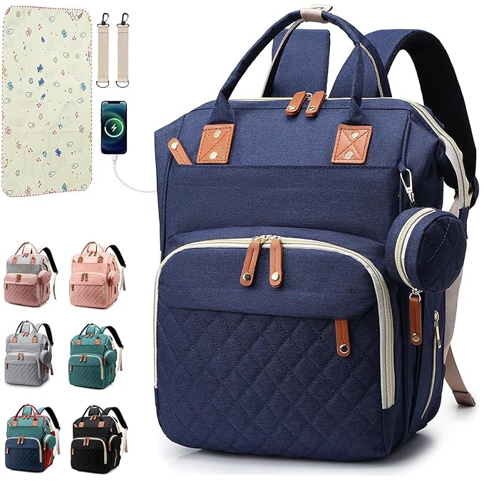 SHITIESHOU Diaper Bag Backpack Baby Bag, Baby Girl Boy Diaper Bag for Dad Mom with Pad, 16 Pockets, Pacifier Case, Large Diaper Bags Unisex for Travel (Blue)