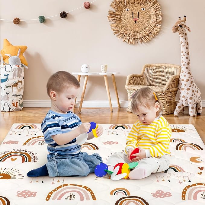 Baby Play Mat Toddler Playpen Mat 50 x 50 inch, Removable-Washable Cover,Extra Thick Foam Padding,Non-Slip Crawling Cushion for Infants, Toddlers & Babies Tummy Playing Time