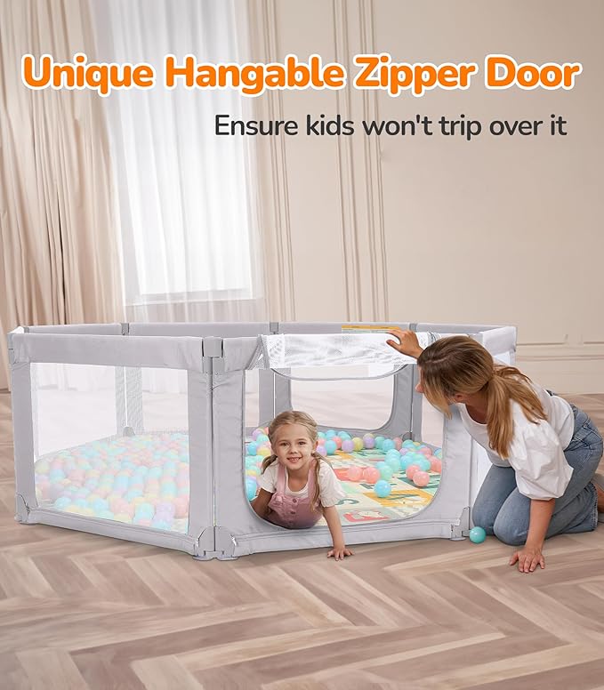 Dripex Foldable Playpen for Babies and Toddlers, 71"×69" Extra Large Baby Playpen, Indoor & Outdoor Safety Gate Collapsible Play Pen, Baby Fence Play Area with Visible Mesh, Grey