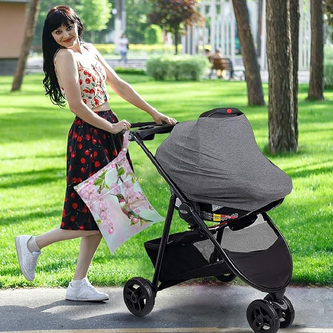 visesunny Bird Hummingbird Cherry Blossoms Spring 2Pcs Wet Bag Washable Reusable Roomy for Travel,Beach,Pool,Daycare,Stroller,Diapers,Dirty Gym Clothes, Wet Swimsuits, Toiletries