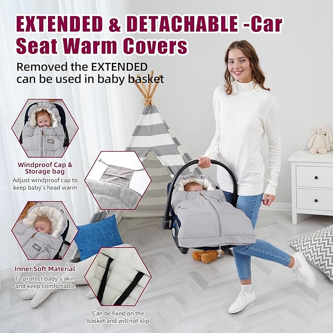 LAT Baby Warm Bunting Bag Universal,Extended and Removable,Stroller Sleeping Bag Cold Weather,Waterproof Toddler Footmuff