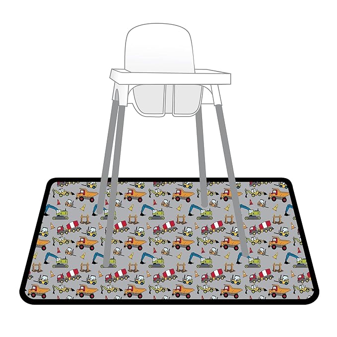 BapronBaby Construction Zone Splash Mat - Waterproof Catch-All for Under High Chairs, Floors, Tables, Playtime or Arts & Crafts - Machine Washable - 45" x 45”
