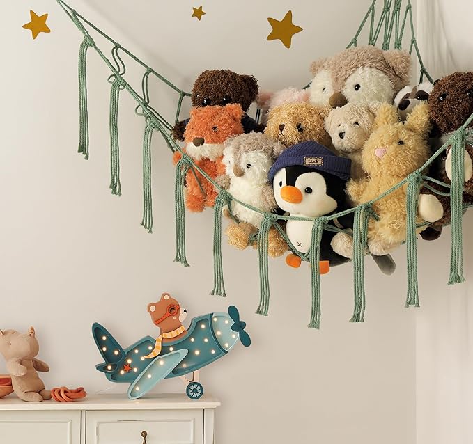Stuffed Animal Hammock - Large Stuffed Animal Net Corner - Hanging Stuff Animal Storage Organizer For Plush Plushie Display Room Bedroom Boho Decor