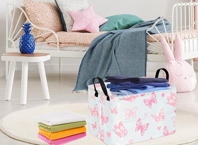 DUYIY Rectangle Gift Storage Basket Home Shelf Storage Basket Organizer Box Clothes Laundry Hamper Nursery Basket Laundry Basket with Handles (Butterfly)