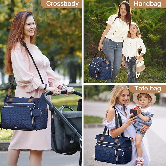 Tonyeee Diaper Bag Tote, Large Baby Diaper Bags Waterproof, Hospital Bag for Labor Delivery with Pacifier Case, Changing Pad, Shoulder Strap, Dark Blue
