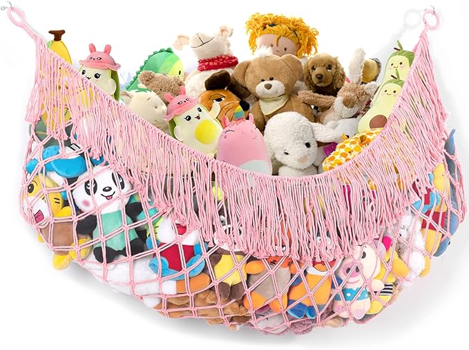Stuffed Animal Hammock - Extra Large 56'' Long, Stuffed Animal Storage, stuffed animal Holder net, Hammock Large, Storage Hanging Organizer - Light Pink