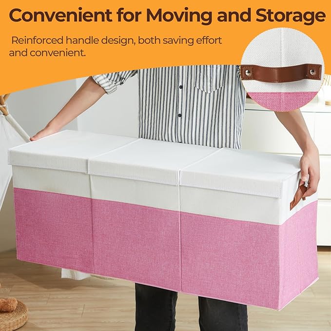Uniency Extra Large Toy Box,150L Foldable Sturdy Toy Storage with Lid,40"x14"x16" Kids Storage Organizer,Toy Chest for Boys&Girls,for Nursery,Bedroom,Playroom,Living Room,Large Capacity Toybox(Pink)