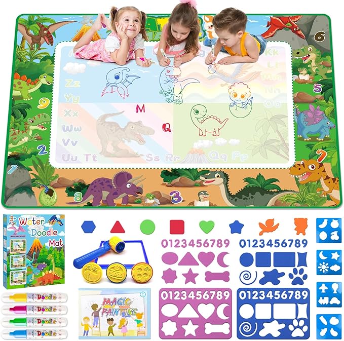 60×40 Inches Water Doodle Mat Kids Mess Free Coloring for Toddlers 3 4 5 6 7 8 9 Years, Large Doodle Mat with 4 Magical Water Pens 0-9 Number Educational Toys Boys Girls Christmas Birthday Present