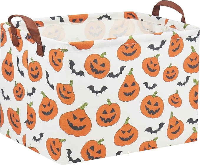 TIBAOLOVER Rectangular Halloween Basket for Kids Pumpkin Basket Toy Storage Bin Organizer Box Room Decor for Halloween Parties(Halloween Pumpkin)