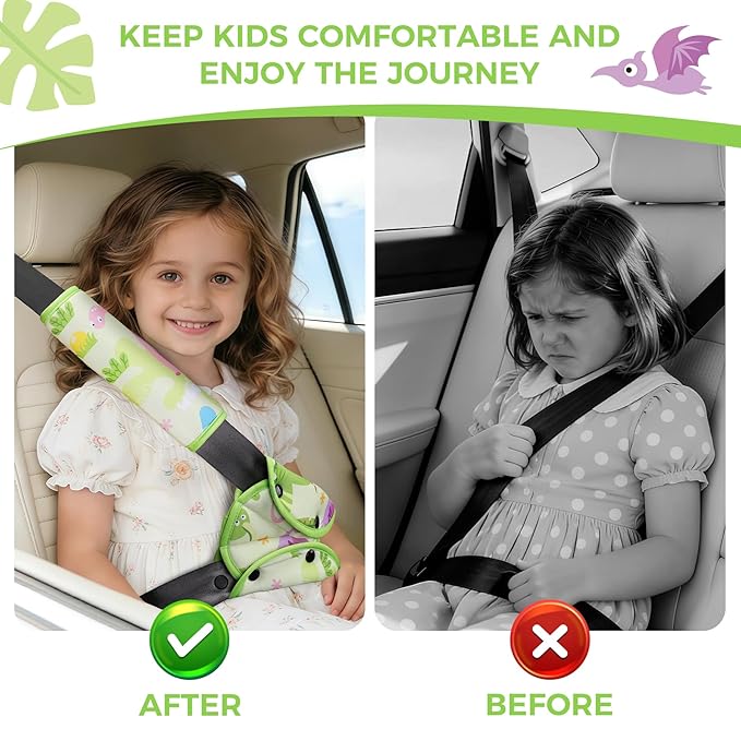 COOLBEBE Kids Seat Straps Cover Pad, Child Shoulder & Belly Comfort Cushion Set, Universal Seat Strap Cover for Booster, Strollers, High Chairs, Green