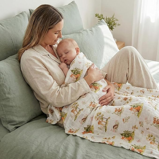 Muslin Swaddle Blankets for Newborn, 4 Pack Cotton Baby Blankets Neutral, Large 31.5 x 43.3 Breathable Soft Receiving Blanket, Essentials Swaddle Wrap Burping Clothes, Green Jungle Animal