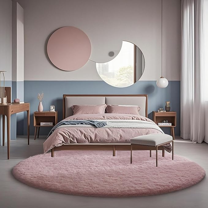 Ophanie Area Rugs for Bedroom Living Room,Color 5- Pink,Size 6',Shape Round