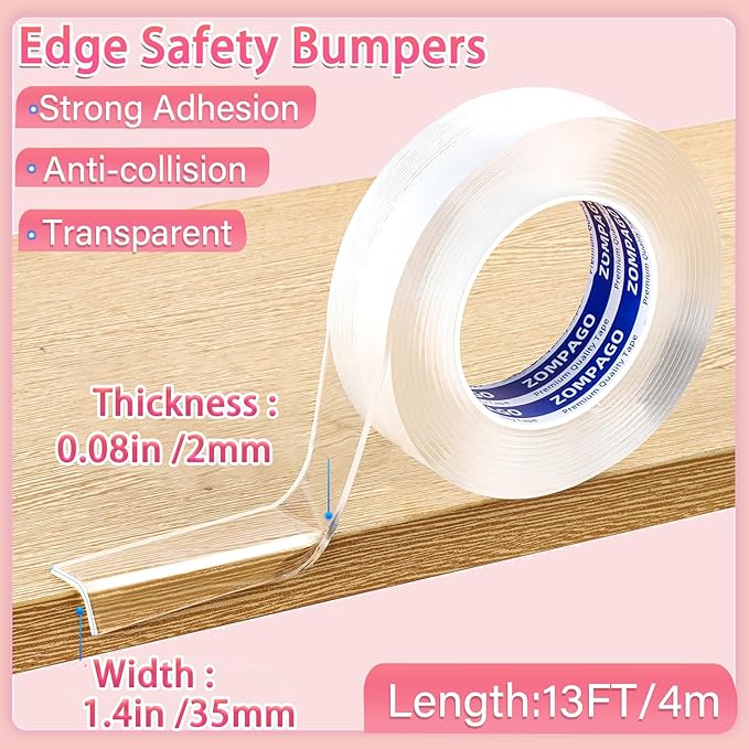 Clear Soft Corner Protectors for Furniture Strip,1.4in (W) x 13FT(L),Sharp Edge & Table Bumper,Window Edge,Wall Protector, Soft Corner Guards Safe for Proof,Table Corner Protectors in Family