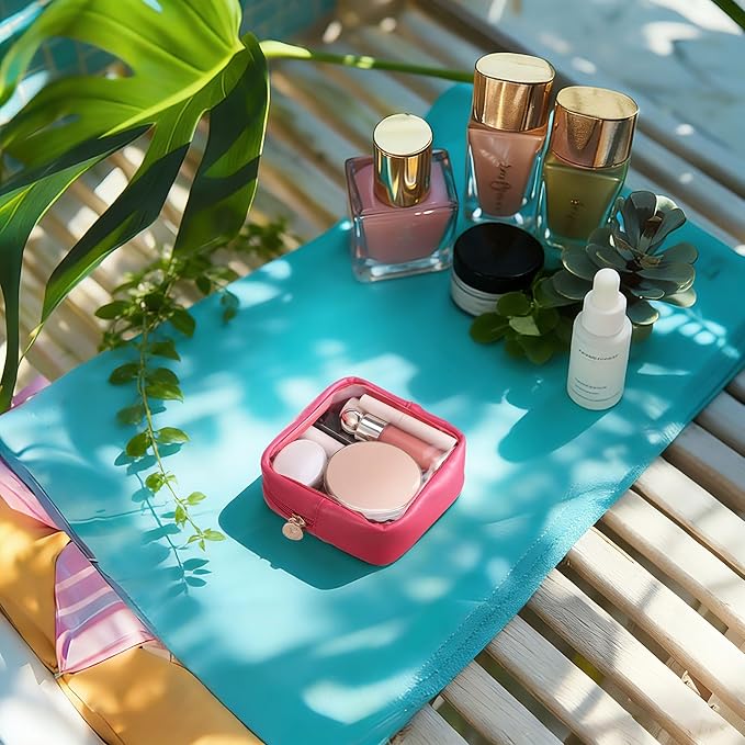 Pocmimut Clear Makeup Bag, Easy to Find Mini Makeup Bag for Purse, Travel Makeup Bag for Car, Compact Cosmetic Pouch for Daily Essentials,Hot Pink