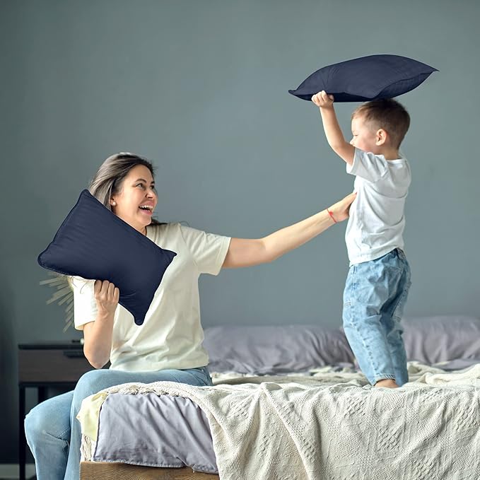 Utopia Bedding Toddler Pillow (Navy Blue, 2 Pack), 13x18 Small Kids Pillow for Sleeping, Soft and Breathable Cotton Blend Shell, Ideal for Toddler Bed and Travel (Intended for Age 2 and up)