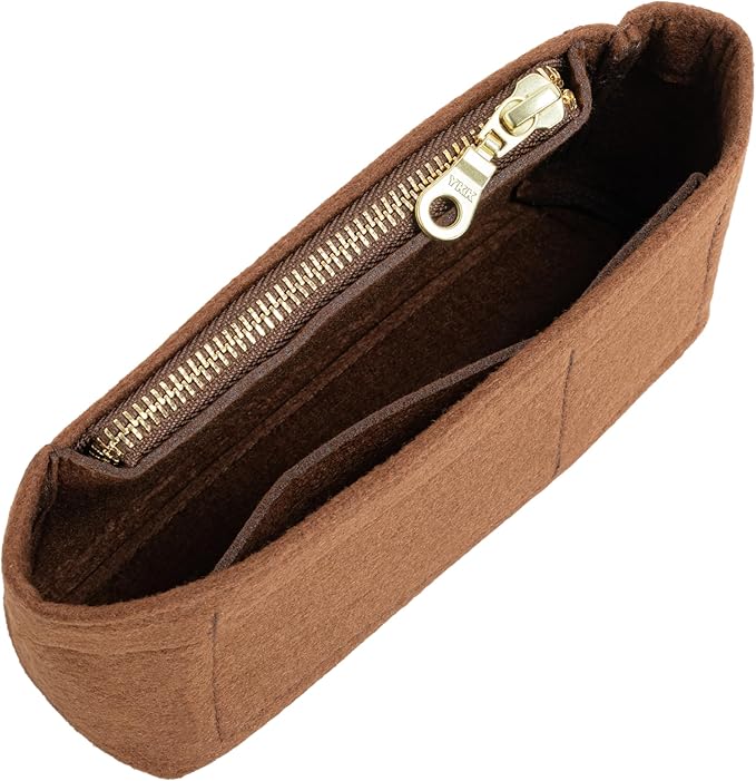 Mini Purse Organizer Insert for Longchamp Le Pliage Small Tote – Felt Inner Bag Liner with Zipper Pocket, Lightweight Storage for Mini Handbags, Brown