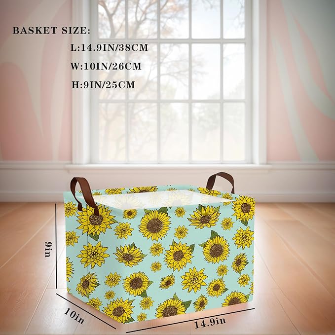 ASKETAM Cute Rectangle Storage Basket Nursery Room Decor Gift Basket (Sunflower)