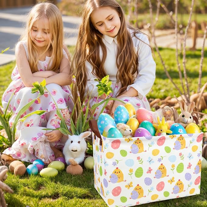 ASKETAM Cute Chicken Easter Basket for Kid Large Empty Rectangular Easter Gift Storage Basket Bunny Eggs Décor (Chicken Butterfly)