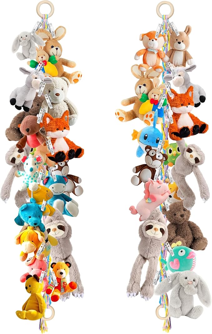 2PCS Stuffed Animal Hammock Corner, 78 Inch Stuff Animal Organizer Stuffed Animal Storage for Room Decor, Hanging Stuffed Animal Net Holder for Wall or Corner Collection