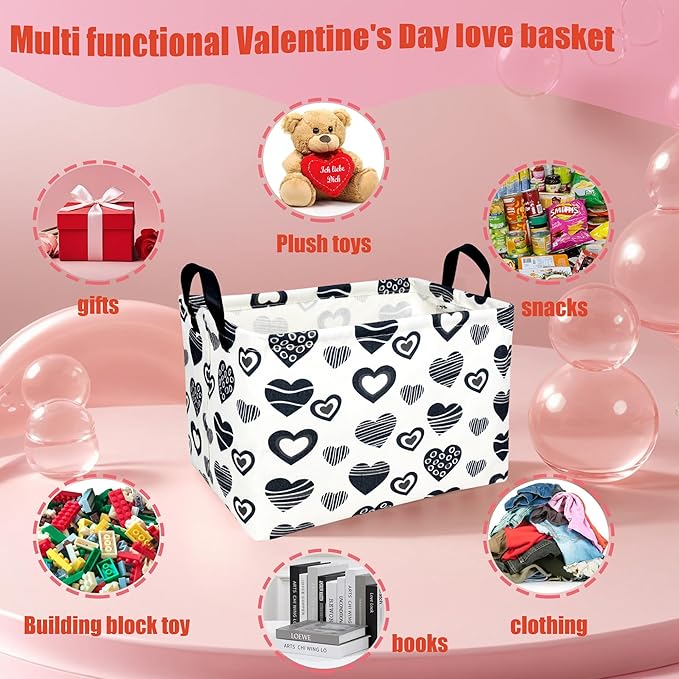 ASKETAM Valentine's Day Basket Gift for Empty Cute Heart Large Storage Bin for Kid and Baby Room Décor (Black Creative Love)