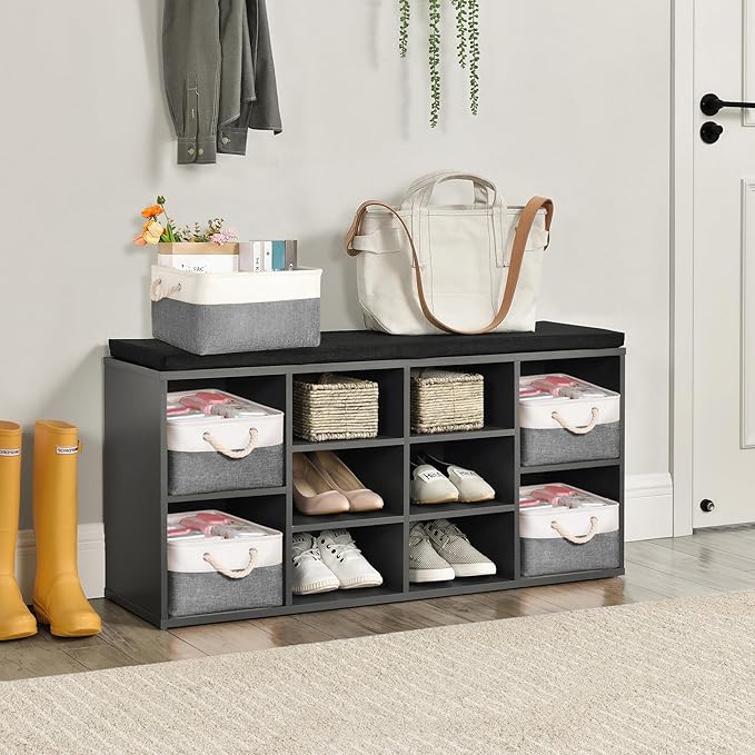 LordCom Storage Bins with Sturdy Cotton Handles(1 Pack), Fabric Storage Baskets for Organizing use for Office & Home, Book, Clothes, Toys, Closet Boxes (Large, Grey-White, 15.7x11.8x7.9 inches)