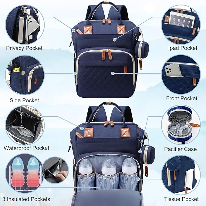 SHITIESHOU Diaper Bag Backpack Baby Bag, Baby Girl Boy Diaper Bag for Dad Mom with Pad, 16 Pockets, Pacifier Case, Large Diaper Bags Unisex for Travel (Blue)