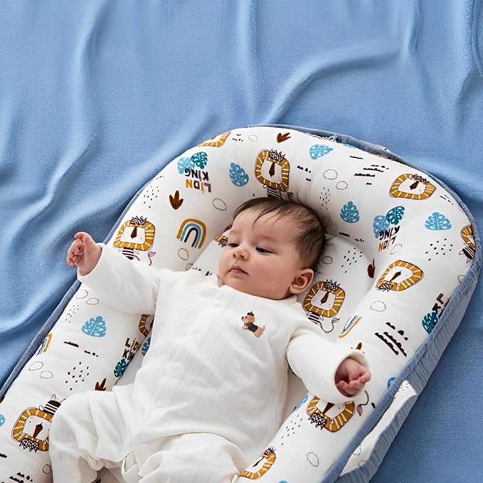 Premium Muslin Baby Lounger - Foldable, Adjustable & Breathable Infant Seat for 0-24 Months, Portable Travel Design with Mesh Liner, Soft & Cozy for Home & On-The-Go