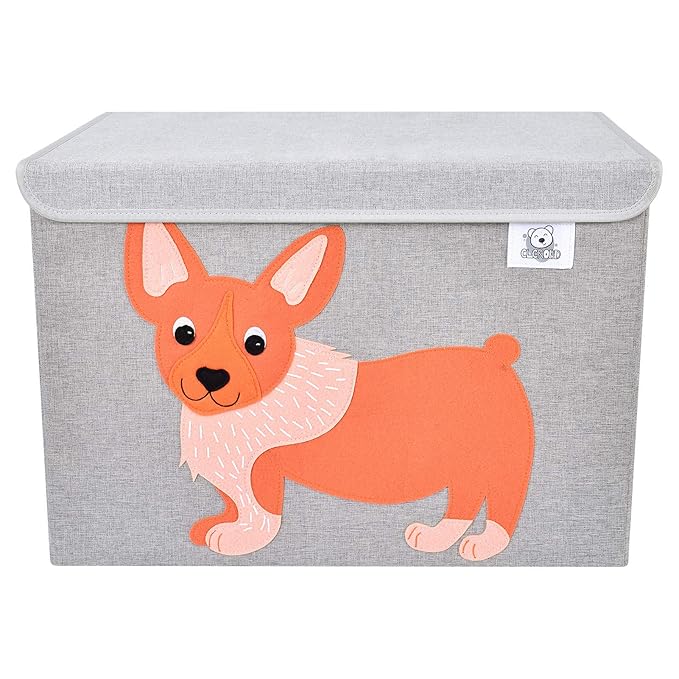 CLCROBD Foldable Large Kids Toy Chest with Flip-Top Lid, Collapsible Fabric Animal Toy Storage Organizer/Bin/Box/Basket/Trunk for Toddler, Children and Baby Nursery (Dog)