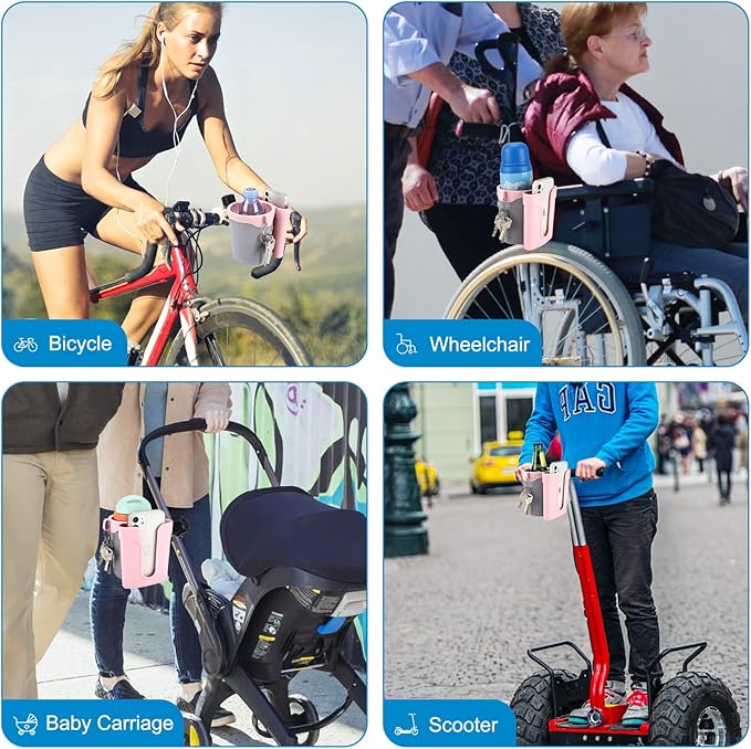 Accmor Stroller Cup Holder with Phone Keys Holder, 3-in-1 Universal Cup Holder, Drinks Bottle Holder for Stroller, Bike, Wheelchair, Walker, Scooter