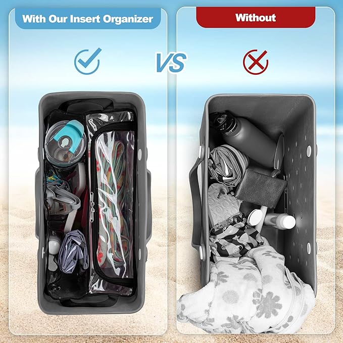Clear Beach Bag Organizer Insert Compatible with BOGG BAG Original X Large, Zipper Organizer Liner Compatible with BOGG BAG Original X Large, Insert Divider Pouch with 2 Compartments, Black