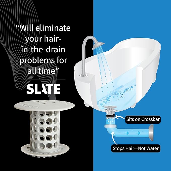TubShroom Bathtub Drain Hair Catcher – in-Drain Tub Strainer & Clog Prevention Protector, Fits Standard 1.4”–1.75” Tub Drains, Easy Clean, Captures Human & Pet Hair Out of Sight (Gray)