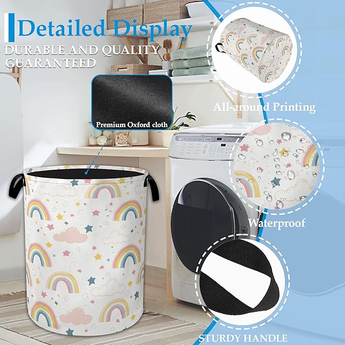 Rainbow Star Cloud Laundry Basket Collapsible Laundry Hamper, Oxford Cloth Storage Bin for Room/Bathroom/Bedroom/Dormitories 16" X 20.8"