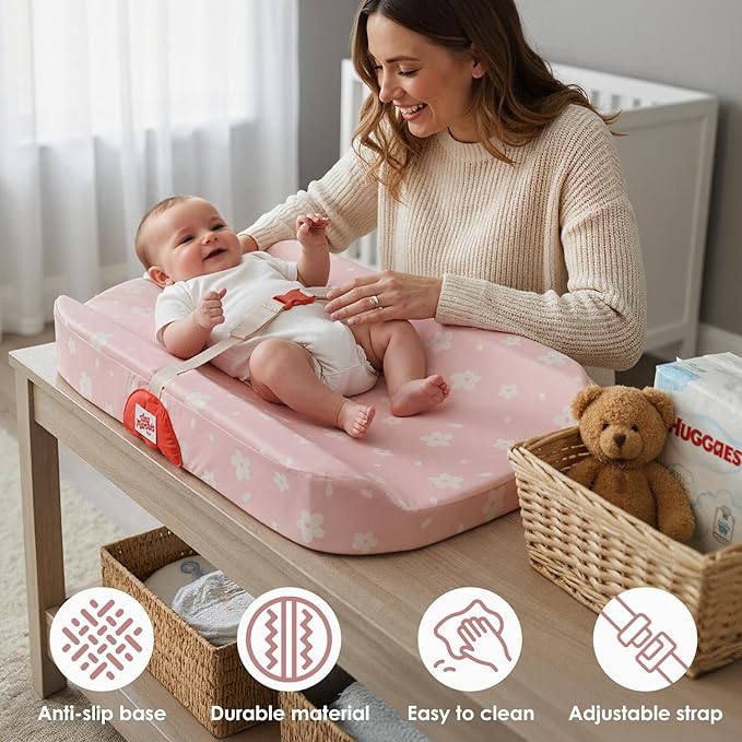 Tiny Marvels Baby Changing Pad with Cover, Waterproof Diaper Changing Pad with Non-Slip Base, Soft Contoured Changing Pad for Dresser, Nursery & Travel