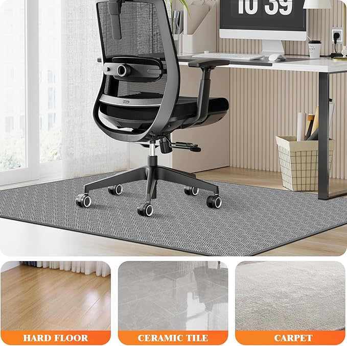 KMAT Office Chair Mat, 46x60in Heavy Duty Hardwood/Tile Floor Protector, Floor Mat Computer Desk Mat for Rolling Chairs, Work, Study, Office, Grey