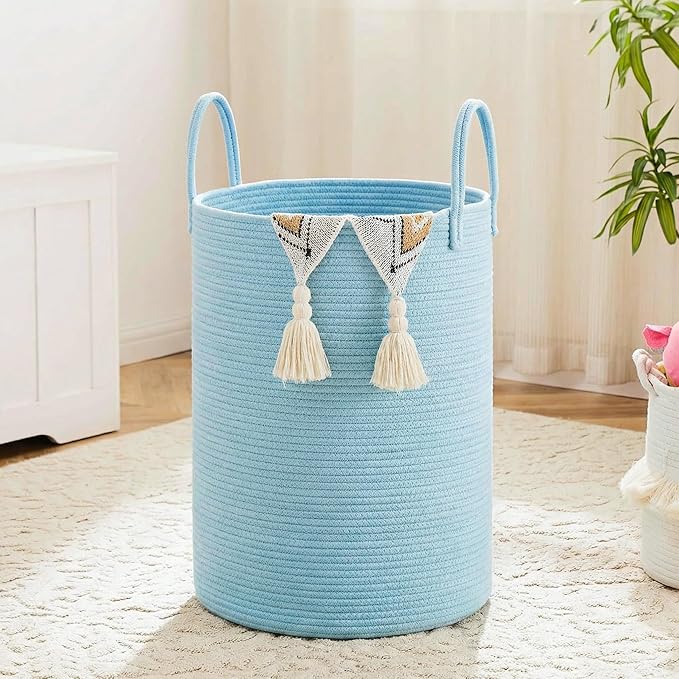 Laundry Basket,Woven Cotton Rope Laundry Hamper,40L for Decor Storage of Dirty Clothes,Toys and Blankets in Bathroom,Baby Room and Living Room