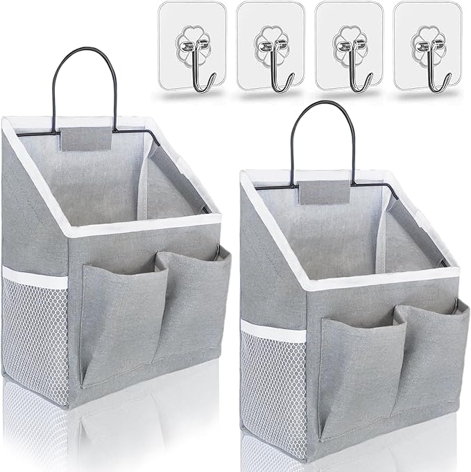 2pcs Wall Hanging Storage Bag, Wall Hanging Baskets for Organizing as Over the Door Organizer, Wall File Organizer, Rv Storage and Organization. For Bedroom, Office, Camper (Gray-Upgraded)