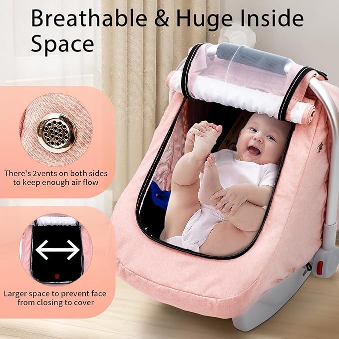 Waterproof Car Seat Cover Baby, 3D Mink Dot Infant Car Seat Cover with 2 Breathable Vents, Universal Carseat Canopy for Girls Boys, Baby Carrier Cover for All Seasons, Protect from Sunlight Rain