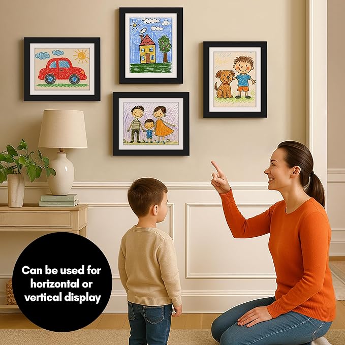 Americanflat - 4 Pack - Kids Artwork Frame Changeable (Black) - Magnetic Door Holds 100 Art Pieces - 8.5x11 Letter Size Display with Mat or 10x12.5 Without Mat - My Mini Masterpiece