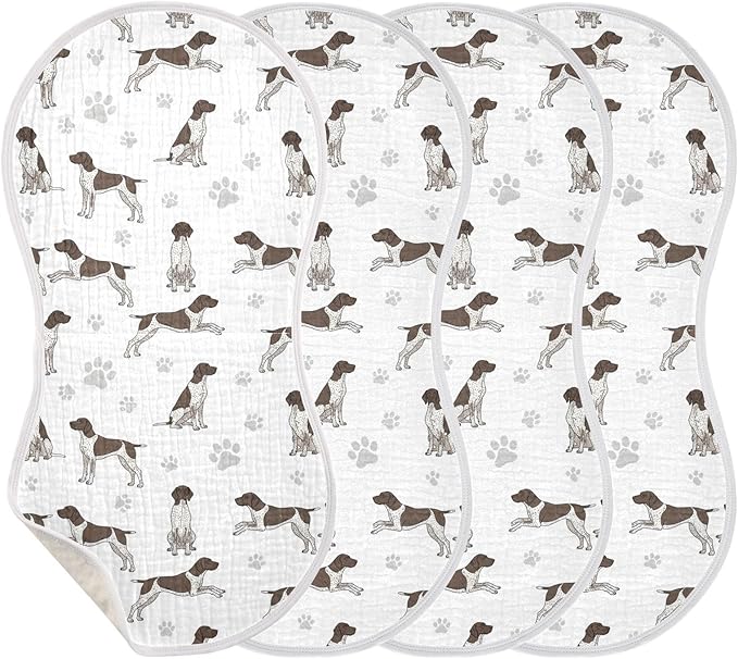Qinllo 4 Pack Muslin Burp Cloths German Dogs White Cotton Baby Burp Cloths Extra Absorbent and Soft Thick Burping Cloth for Baby Boys Girls 22x11 Inch