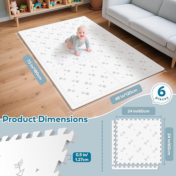 PIGLOG Baby Foam Play Mat-72”x 48” Baby Playmat,6-Piece Interlocking Foam Floor Tiles,Puzzle Mat for Infants and Toddlers,Waterproof,Non Toxic Play Mat for Tummy Time Mat(Arrow)