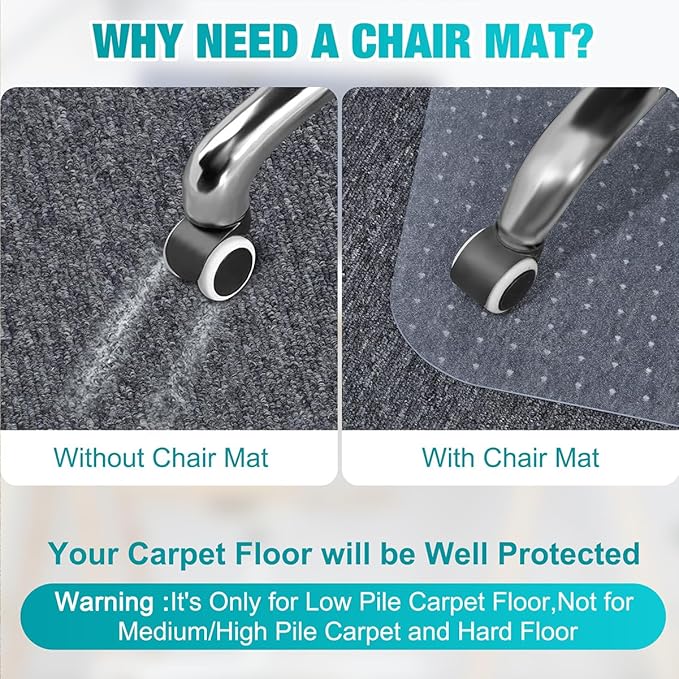 2 Pack Office Chair Mat for Carpets, 48" x 30" Clear Heavy Duty Plastic Floor Protector for Low Pile Carpeted Floors, Under Desk Computer Chair Mat for Home Office, Easy Glide and Flat Without Curling