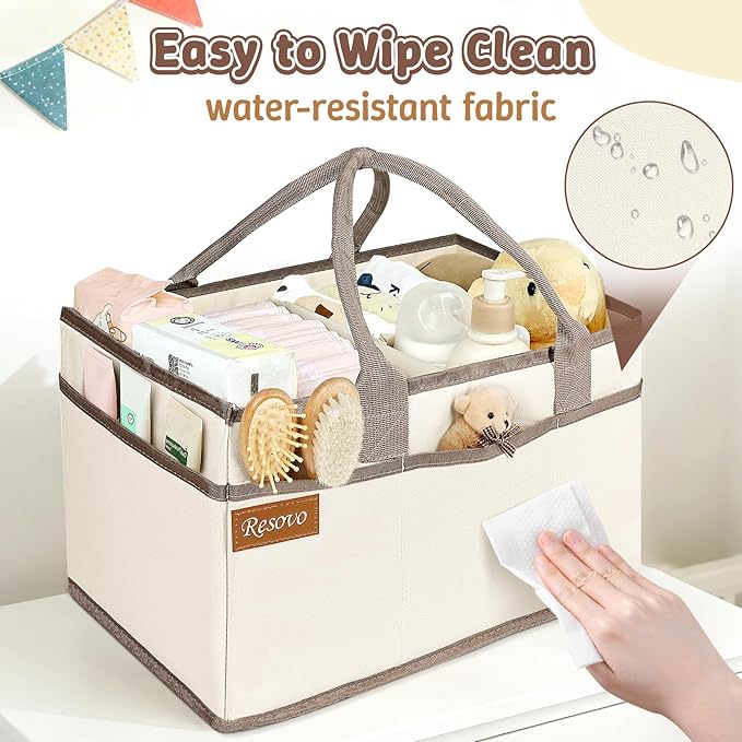 Baby Diaper Caddy Organizer with Handle, Baby Shower Gifts Basket, Nursery Storage Organizer for Newborn, Newborn Essentials Registry Must Have, Portable Car Caddy Organizer for Diapers
