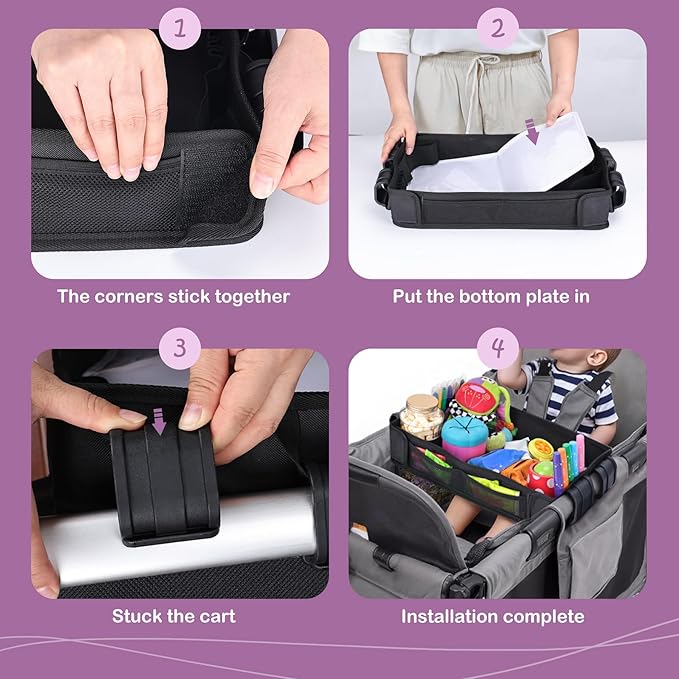 Babenest Stroller Snack Tray for Wonderfold Wagon W2, Foldable Thickened Snack Tray with Cup Holder, Storage Mesh Bag & Pen Slot, Easy to Clean Snack Board for Drawing