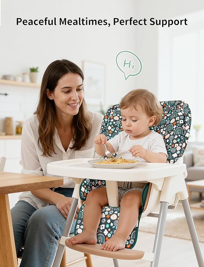 Baby High Chair Cover, Machine Washable High Chair Cushion Pad, Waterproof & Soft, Fits 3-5 Point Harness Chairs, High Chair Replacement Cover for Home & Restaurant Use Green