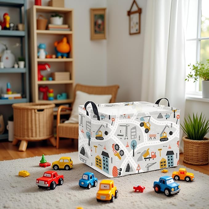 TIBAOLOVER Rectangular Baby Kids Storage Basket for Home Kitchen Girls Cute Storage Bin Organizer Shelf Book Room Decor(Car)